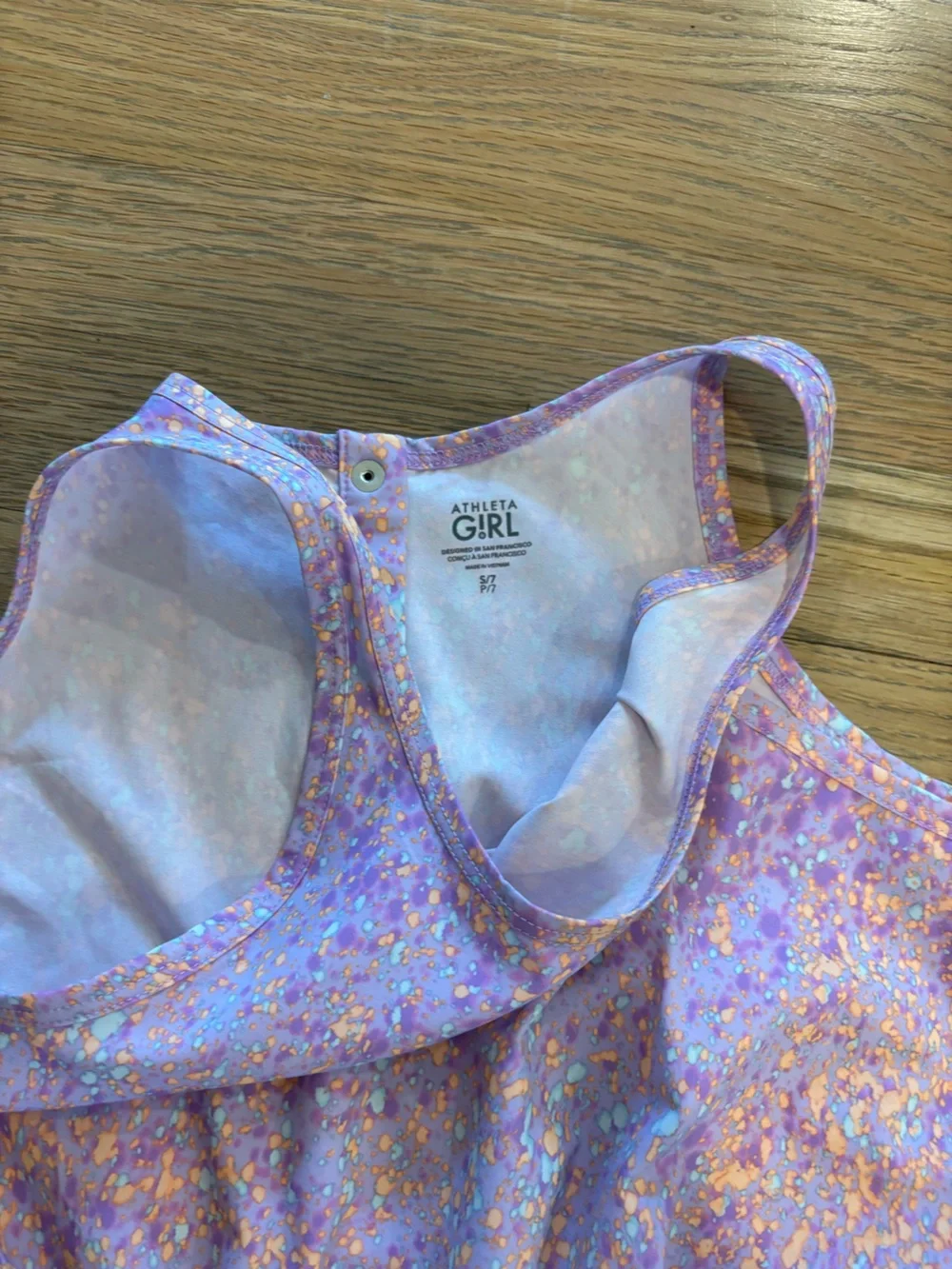 Athleta Girls Lavender and Orange Speckled Romper NWOT